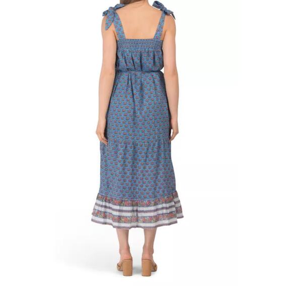 Anthropologie x Cleobella India Blue Lotus Floral Midi Dress Pockets Size Medium - Picture 2 of 14